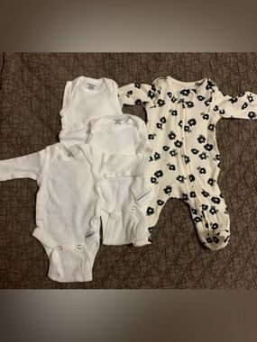 Carter's Cream Floral Zip Footed Sleeper with White Bodysuits